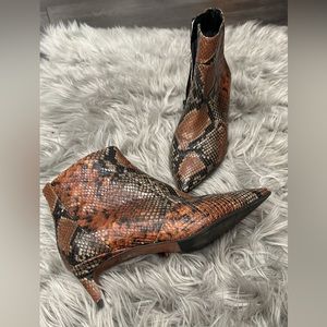 Leather snake skin print ankle boot